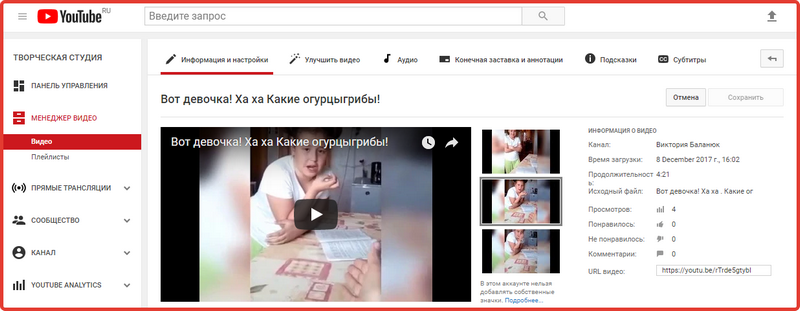 Изменить видео ютуб