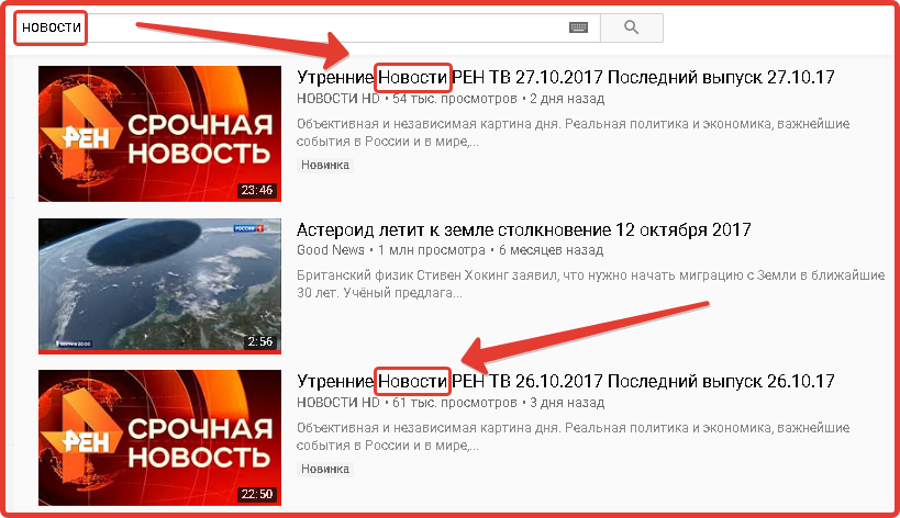 Ключевые слова в заголовке